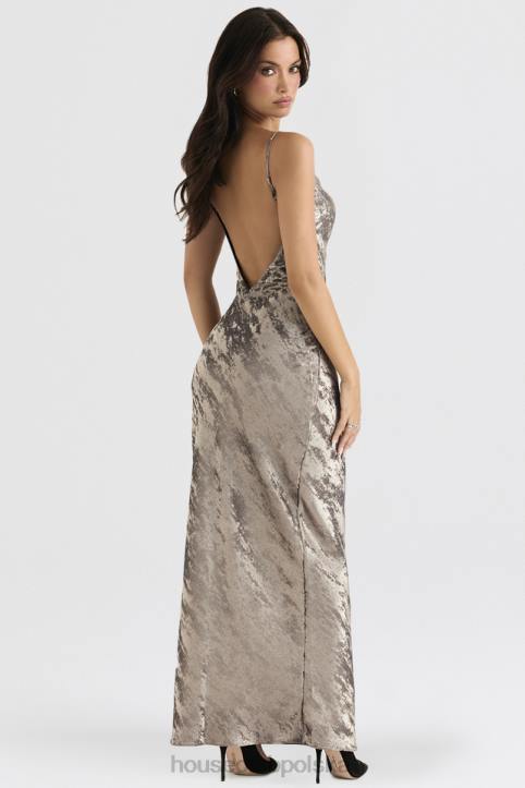House of CB Gabrielle Maxi Sukienka Cynowo Satynowa Elegancka Moda