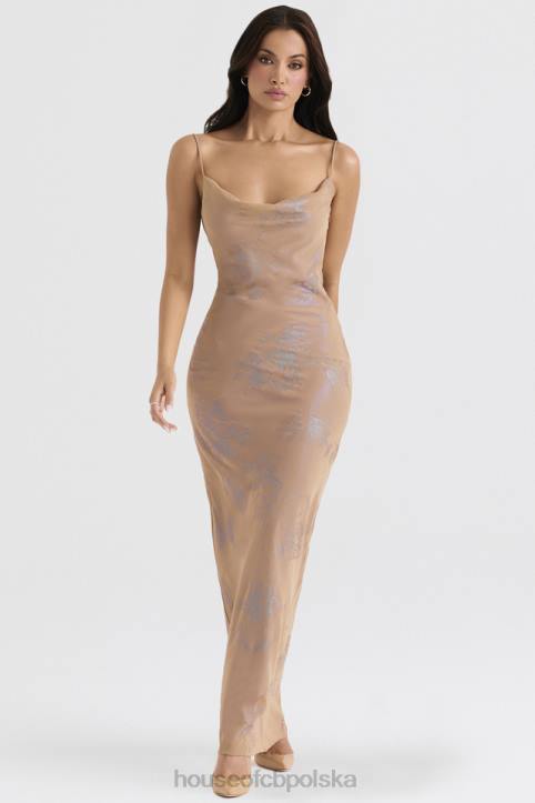 House of CB Gabrielle maxi sukienka cafe au lait opalizująca elegancka moda