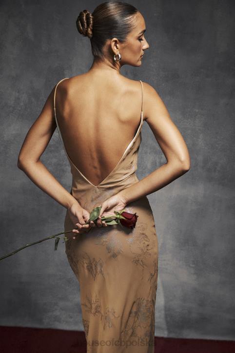 House of CB Gabrielle maxi sukienka cafe au lait opalizująca elegancka moda