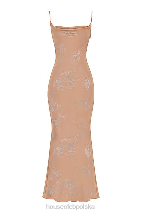 House of CB Gabrielle maxi sukienka cafe au lait opalizująca elegancka moda