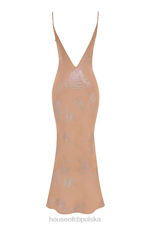 House of CB Gabrielle maxi sukienka cafe au lait opalizująca elegancka moda