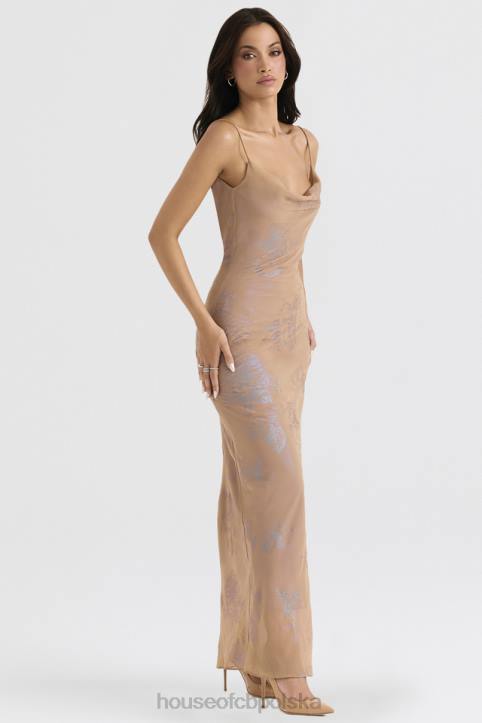 House of CB Gabrielle maxi sukienka cafe au lait opalizująca elegancka moda