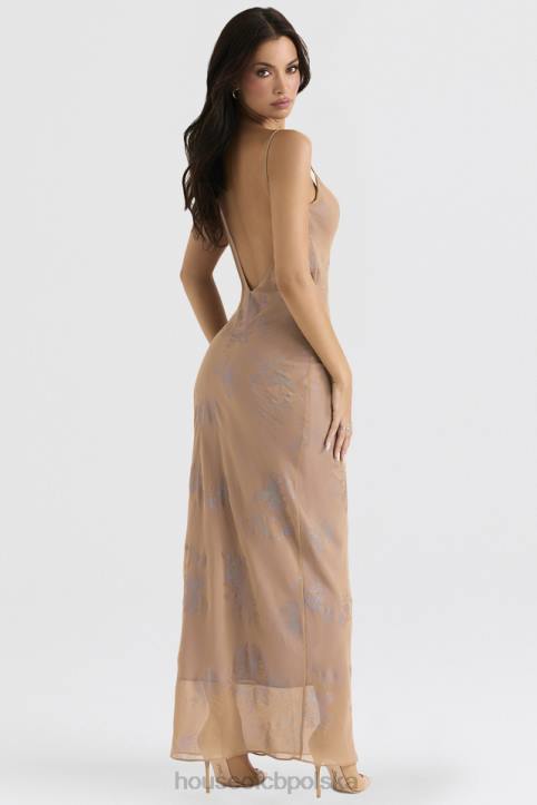 House of CB Gabrielle maxi sukienka cafe au lait opalizująca elegancka moda