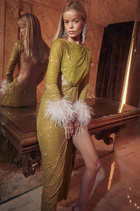House of CB Gina Maxi Sukienka Kryształowa Chartreuse Elegancka Moda