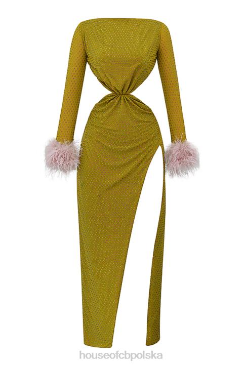 House of CB Gina Maxi Sukienka Kryształowa Chartreuse Elegancka Moda