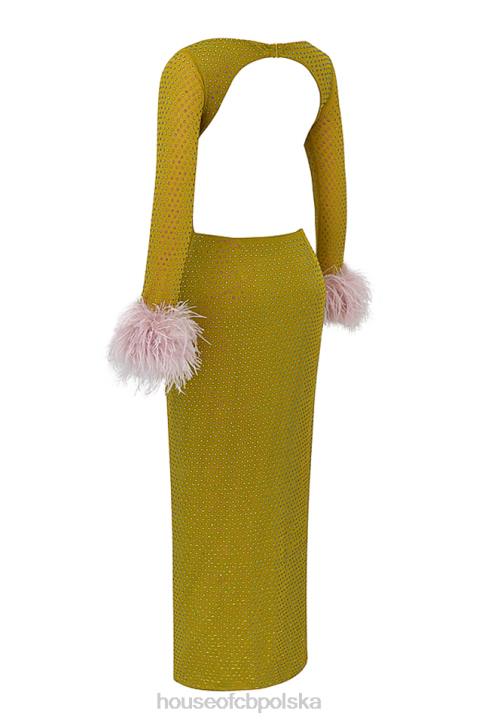 House of CB Gina Maxi Sukienka Kryształowa Chartreuse Elegancka Moda