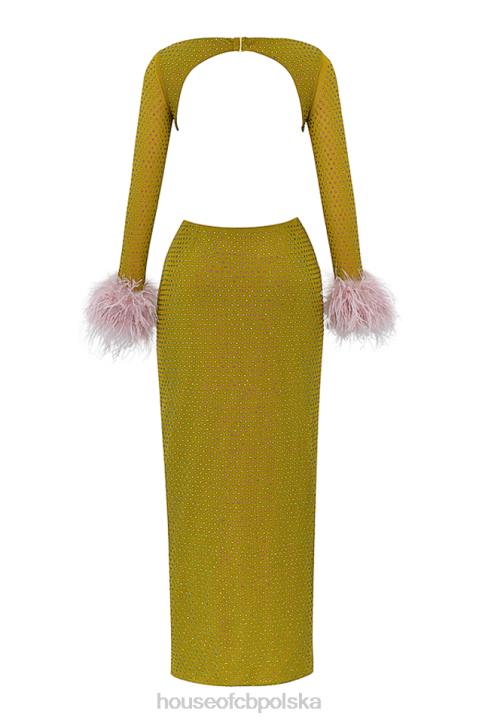 House of CB Gina Maxi Sukienka Kryształowa Chartreuse Elegancka Moda
