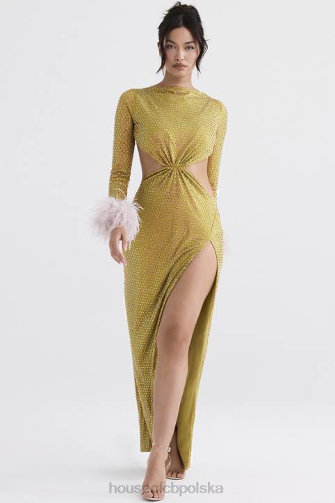 House of CB Gina Maxi Sukienka Kryształowa Chartreuse Elegancka Moda