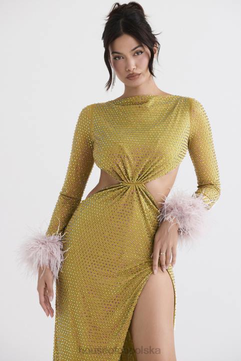 House of CB Gina Maxi Sukienka Kryształowa Chartreuse Elegancka Moda