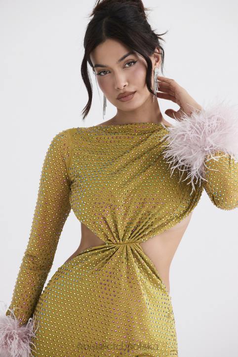House of CB Gina Maxi Sukienka Kryształowa Chartreuse Elegancka Moda