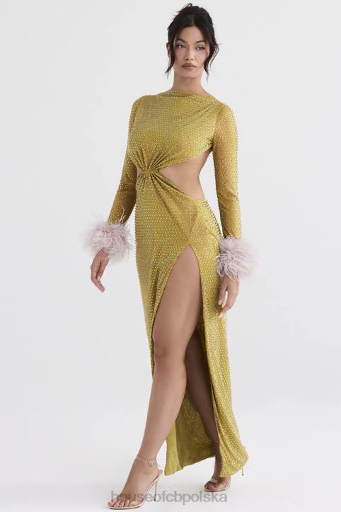 House of CB Gina Maxi Sukienka Kryształowa Chartreuse Elegancka Moda