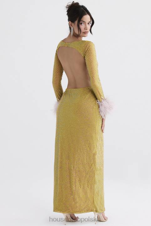 House of CB Gina Maxi Sukienka Kryształowa Chartreuse Elegancka Moda