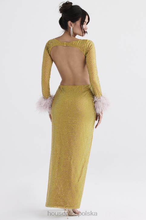 House of CB Gina Maxi Sukienka Kryształowa Chartreuse Elegancka Moda