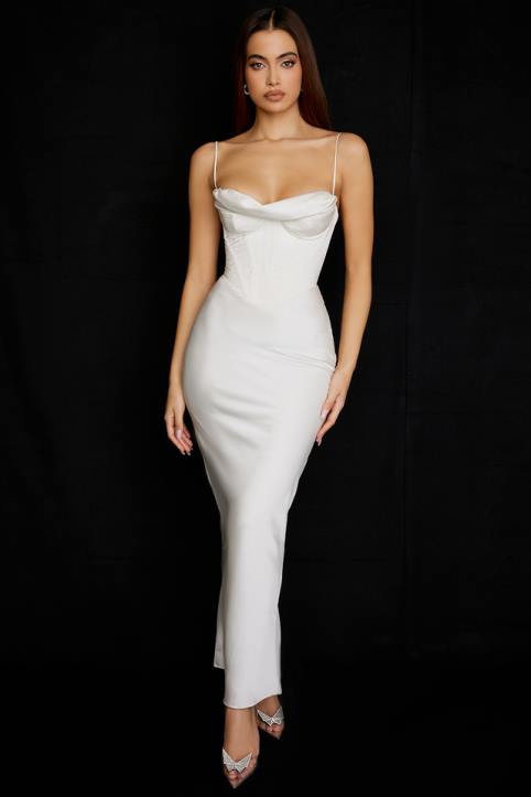 House of CB Sukienka Maxi Gorsetowa w Kolorze Kości Słoniowej Charmaine