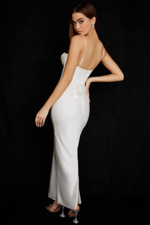 House of CB Sukienka Maxi Gorsetowa w Kolorze Kości Słoniowej Charmaine