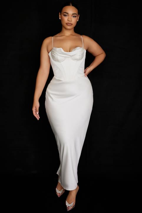 House of CB Sukienka Maxi Gorsetowa w Kolorze Kości Słoniowej Charmaine