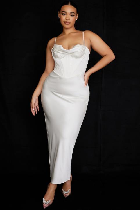 House of CB Sukienka Maxi Gorsetowa w Kolorze Kości Słoniowej Charmaine