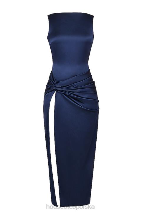 House of CB Granatowa maxi sukienka z rozcięciem Roxanne