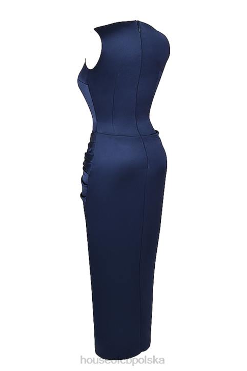 House of CB Granatowa maxi sukienka z rozcięciem Roxanne