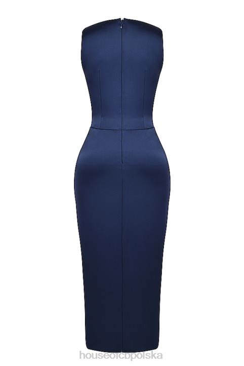 House of CB Granatowa maxi sukienka z rozcięciem Roxanne