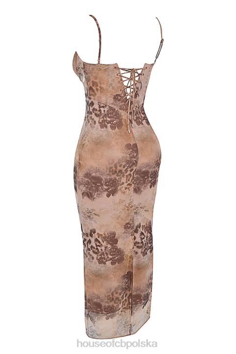 House of CB Kremowa maxi sukienka kwiatowa Aiza 4PND295 modna odzież