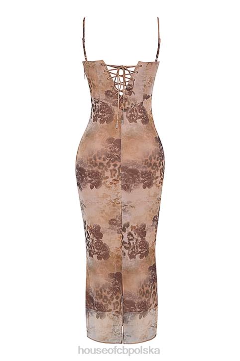 House of CB Kremowa maxi sukienka kwiatowa Aiza 4PND295 modna odzież