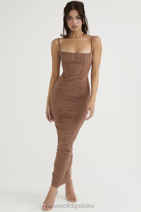 House of CB Lilian maxi sukienka gorsetowa w odcieniu mocha