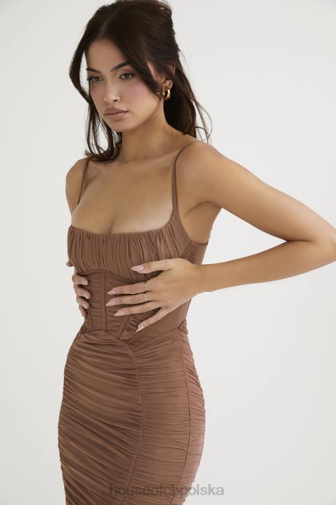 House of CB Lilian maxi sukienka gorsetowa w odcieniu mocha