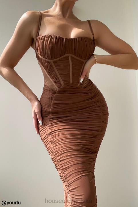 House of CB Lilian maxi sukienka gorsetowa w odcieniu mocha