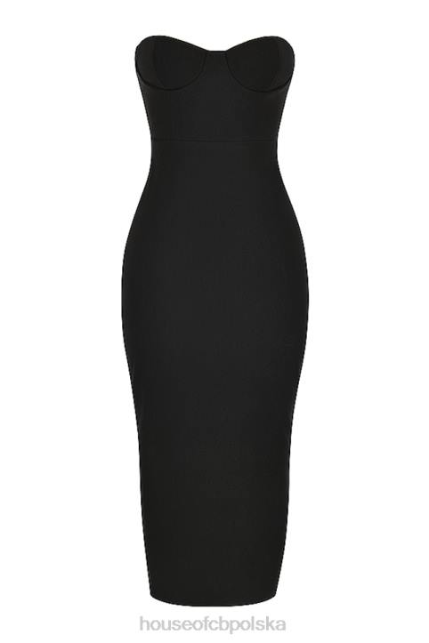 House of CB Lucia czarna gorsetowa sukienka maxi bez ramiączek na każdą okazję