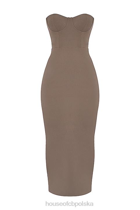 House of CB Taupe Maxi Sukienka Gorsetowa Bez Ramiączek