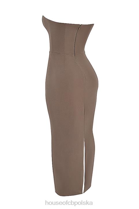 House of CB Taupe Maxi Sukienka Gorsetowa Bez Ramiączek