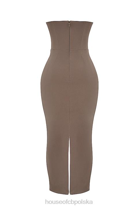 House of CB Taupe Maxi Sukienka Gorsetowa Bez Ramiączek