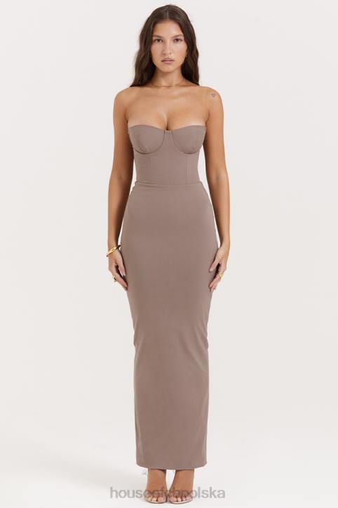 House of CB Taupe Maxi Sukienka Gorsetowa Bez Ramiączek