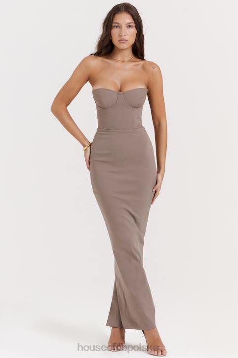 House of CB Taupe Maxi Sukienka Gorsetowa Bez Ramiączek