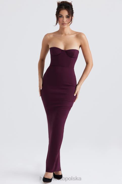 House of CB Maxi Sukienka Gorsetowa Winogronowa Bez Ramiączek 4PND342 Modna Odzież