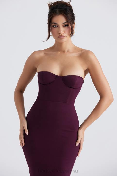 House of CB Maxi Sukienka Gorsetowa Winogronowa Bez Ramiączek 4PND342 Modna Odzież