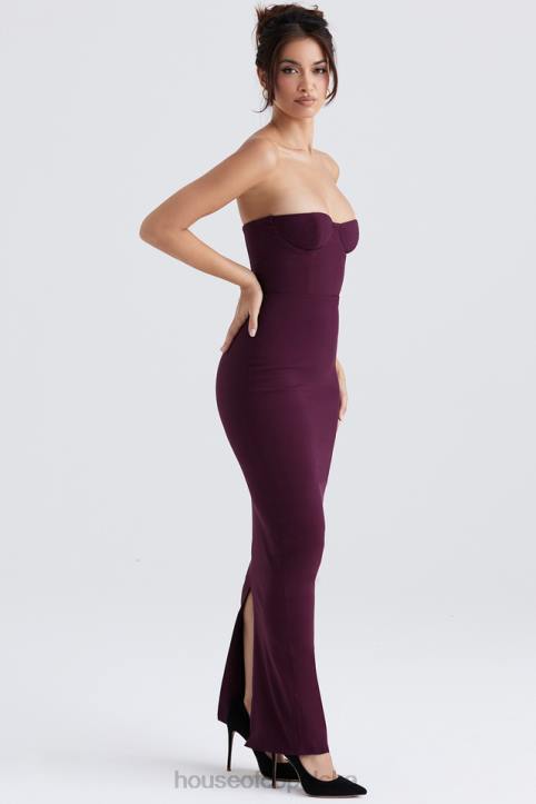 House of CB Maxi Sukienka Gorsetowa Winogronowa Bez Ramiączek 4PND342 Modna Odzież