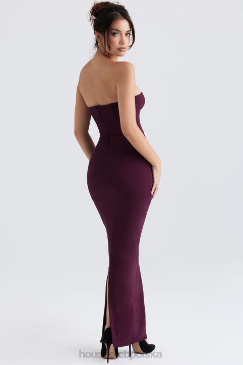 House of CB Maxi Sukienka Gorsetowa Winogronowa Bez Ramiączek 4PND342 Modna Odzież