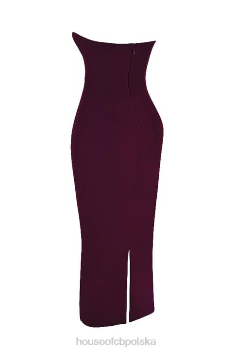 House of CB Maxi Sukienka Gorsetowa Winogronowa Bez Ramiączek 4PND342 Modna Odzież