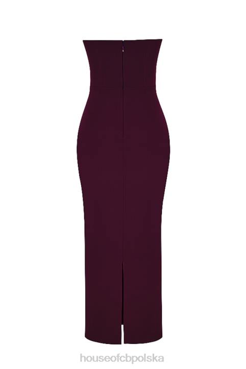 House of CB Maxi Sukienka Gorsetowa Winogronowa Bez Ramiączek 4PND342 Modna Odzież