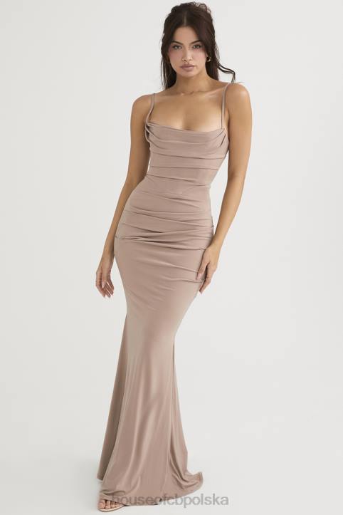 House of CB Milena Almond Maxi Dżersejowa Gorsetowa Sukienka Modna