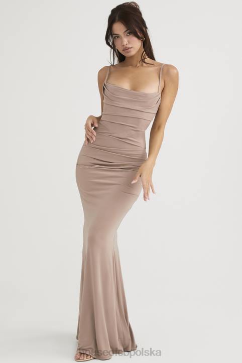 House of CB Milena Almond Maxi Dżersejowa Gorsetowa Sukienka Modna