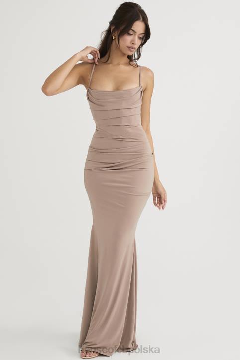 House of CB Milena Almond Maxi Dżersejowa Gorsetowa Sukienka Modna