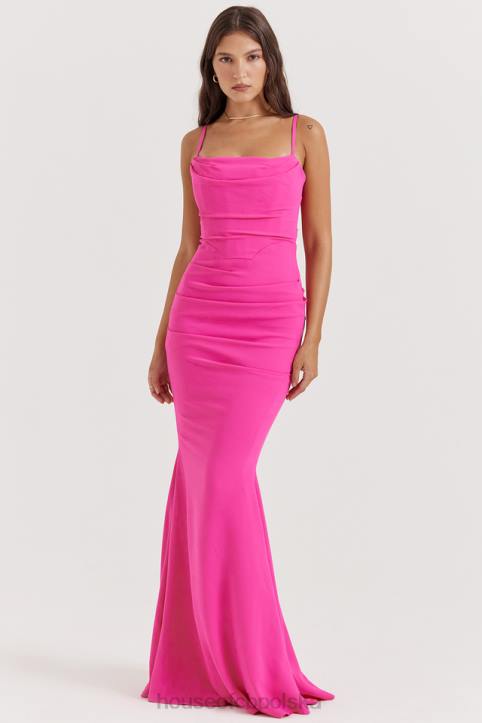 House of CB Milena Gorący Róż Gorsetowa Sukienka Maxi Modna Odzież