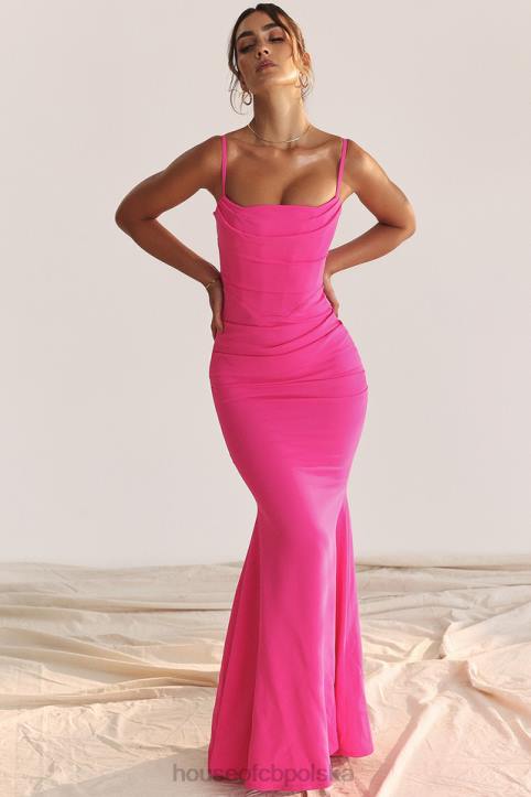 House of CB Milena Gorący Róż Gorsetowa Sukienka Maxi Modna Odzież