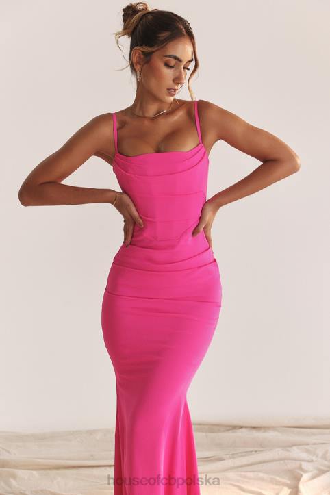 House of CB Milena Gorący Róż Gorsetowa Sukienka Maxi Modna Odzież