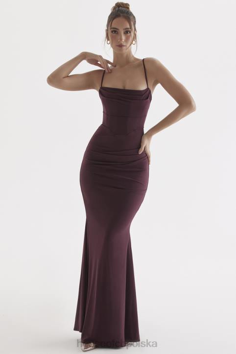 House of CB Milena Gorsetowa Sukienka Maxi Ciemna Wiśnia Elegancka Moda