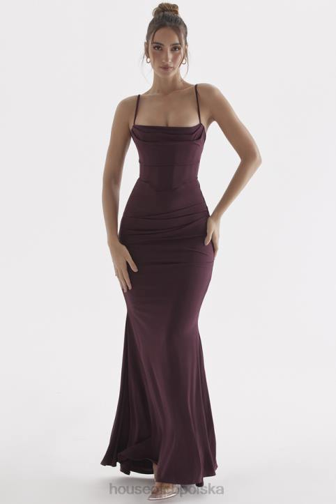 House of CB Milena Gorsetowa Sukienka Maxi Ciemna Wiśnia Elegancka Moda