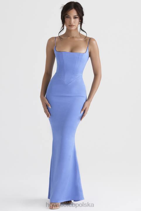 House of CB Oliwkowa Maxi Sukienka Satynowy Gorset z Barwinkiem